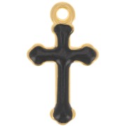 Breloque croix 19x11 mm en résine époxy - Doré à l'or fin - Noir x1
