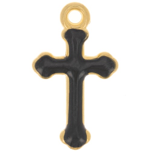 Breloque croix 19x11 mm en résine époxy - Doré à l'or fin - Noir x1