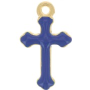 Breloque croix 19x11 mm en résine époxy - Doré à l'or fin - Bleu foncé x1|raw }}