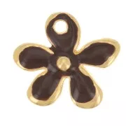 Breloque fleur 12.5x14 mm en résine époxy - Doré à l'or fin - Marron foncé x1