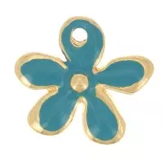 Breloque fleur 12.5x14 mm en résine époxy - Doré à l'or fin - Turquoise x1