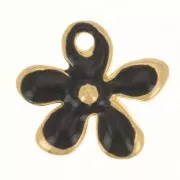 Breloque fleur 12.5x14 mm en résine époxy - Doré à l'or fin - Noir x1