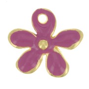 Breloque fleur 12.5x14 mm en résine époxy - Doré à l'or fin - Fuchsia x1