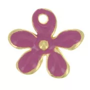 Breloque fleur 12.5x14 mm en résine époxy - Doré à l'or fin - Fuchsia x1