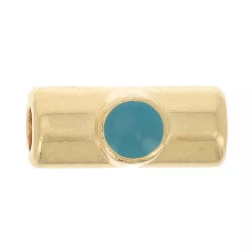 Perle tube 10x4 mm avec résine époxy - Doré à l'or fin - Turquoise x1