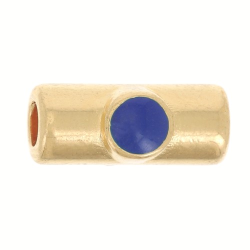 Perle tube 10x4 mm avec résine époxy - Doré à l'or fin - Bleu foncé x1