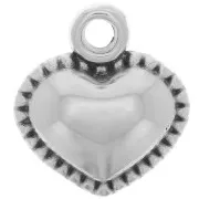Breloque coeur bombé 13x12 mm - Placage Argent fin vieilli x1