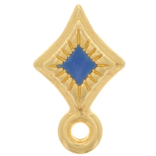 Poussoir losange attache breloque 13x8 mm et résine époxy - Doré à l'or fin - Bleu
