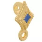 Poussoir losange attache breloque 13x8 mm et résine époxy - Doré à l'or fin - Bleu