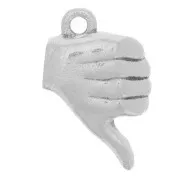 Breloque main - signe pouce en bas - 13x8 mm - Placage Argent fin vieilli x1