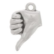 Breloque main - signe pouce en bas - 13x8 mm - Placage Argent fin vieilli x1