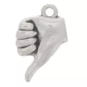 Breloque main - signe pouce en bas - 13x8 mm - Placage Argent fin vieilli x1