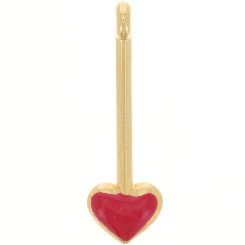 Pendentif barre avec coeur 28x9 mm et résine époxy - Doré à l'or fin - Rouge x1