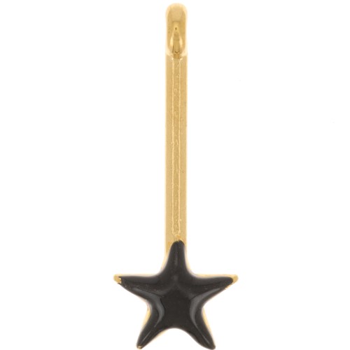 Pendentif barre avec étoile 28x10 mm et résine époxy - Doré à l'or fin - Noir x1