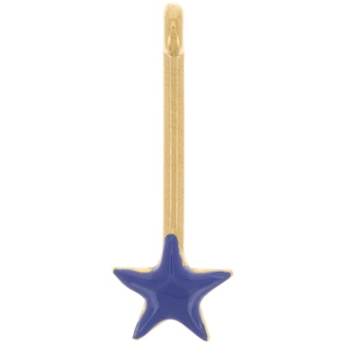 Pendentif barre avec étoile 28x10 mm & résine époxy - Doré à l'or fin - Bleu foncé