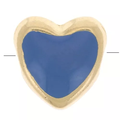 Perle coeur avec résine époxy 9 mm - Doré à l'or fin - Bleu foncé x1