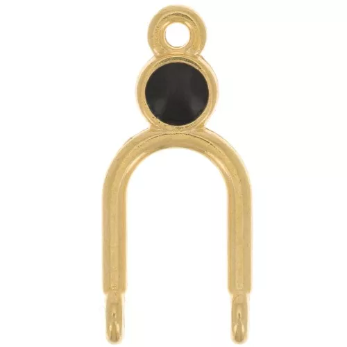 Pendentif chandelier 24x11 mm 2 anneaux et résine époxy - Doré à l'or fin - Noir