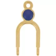 Pendentif chandelier 24x11mm 2 anneaux & résine époxy Doré à l'or fin - Bleu foncé