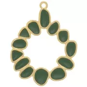Pendentif rond irrégulier 39 mm avec résine époxy - Doré à l'or fin - Vert foncé