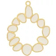 Pendentif rond irrégulier 39 mm avec résine époxy - Doré à l'or fin - Ivoire x1