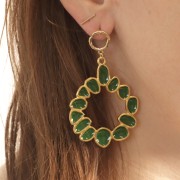 Pendentif rond irrégulier 39 mm avec résine époxy - Doré à l'or fin - Ivoire x1