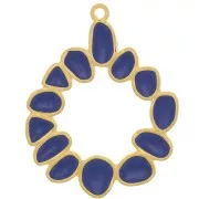 Pendentif rond irrégulier 39 mm avec résine époxy - Doré à l'or fin - Bleu foncé