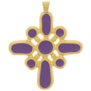 Pendentif croix 42x35 mm avec résine époxy - Doré à l'or fin - Violet x1|raw }}