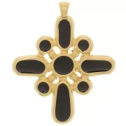 Pendentif croix 42x35 mm avec résine époxy - Doré à l'or fin - Noir x1