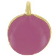 Breloque ronde irrégulière 12 mm en résine époxy - Doré à l'or fin - Fuchsia x1