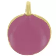 Breloque ronde irrégulière 12 mm en résine époxy - Doré à l'or fin - Fuchsia x1