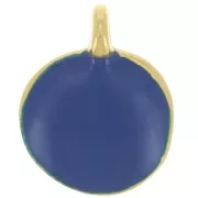 Breloque ronde irrégulière 12 mm en résine époxy - Doré à l'or fin - Bleu foncé x1