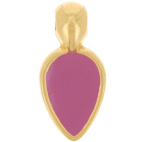 Breloque pétale 18x8 mm en résine époxy - Doré à l'or fin - Fuchsia x1