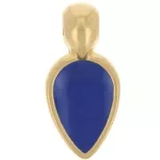Breloque pétale 18x8 mm en résine époxy - Doré à l'or fin - Bleu foncé x1