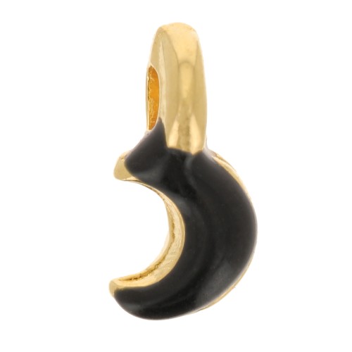 Mini breloque lune 7x3 mm en résine époxy - Doré à l'or fin - Noir x1