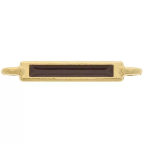 Intercalaire rectangle 27x4 mm et résine époxy - Doré à l'or fin - Marron foncé x1