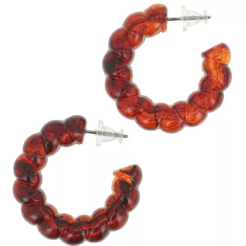 Créoles torsadées en résine 30 mm - Ambre orangé marbré x2