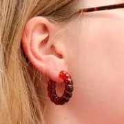 Créoles torsadées en résine 30 mm - Ambre orangé marbré x2