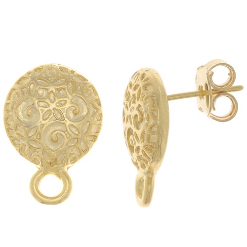 Clous d'oreilles rond travaillé 11 mm - Doré à l'or fin x2