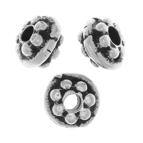 Perles rondelles motif fleur 6 mm - Argenté vieilli x10