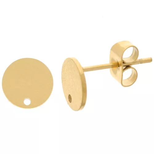 Clous d'oreilles disque 8 mm avec trou - Acier inoxydable 304 Doré x2