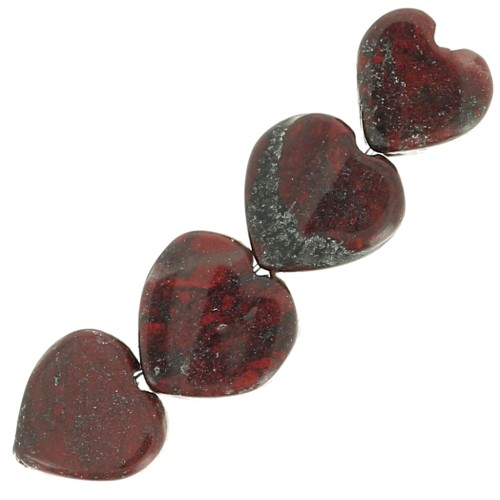 Perles coeur 4 mm en pierre gemme - Jaspe poppy x4