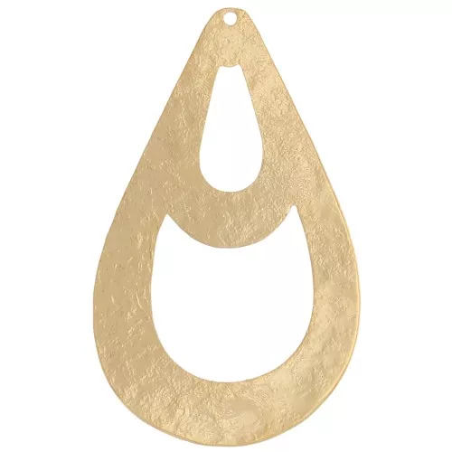 Pendentif goutte martelé évidé 40x25 mm - Doré à l'or fin x1