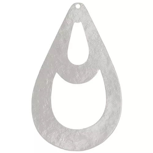 Pendentif goutte martelé évidé 40x25 mm - Placage Argent fin x1