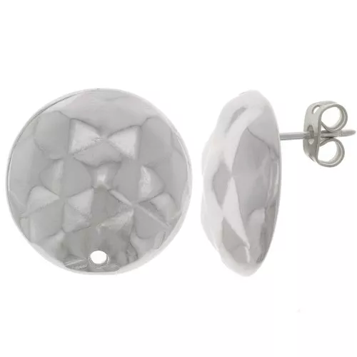 Clous d'oreilles rond 19 mm effet martelé - Rhodié x2
