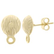 Clous d'oreilles demi-boule striée 10 mm avec anneau fermé - Doré à l'or fin x2|raw }}
