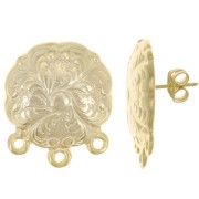 Clous d'oreilles trèfle travaillé 21 mm avec 3 anneaux fermés - Doré à l'or fin x2|raw }}