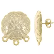 Clous d'oreilles trèfle travaillé 21 mm avec 3 anneaux fermés - Doré à l'or fin x2