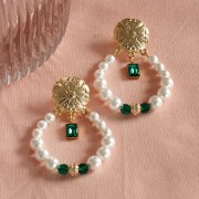 Clous d'oreilles trèfle travaillé 21 mm avec 3 anneaux fermés - Doré à l'or fin x2