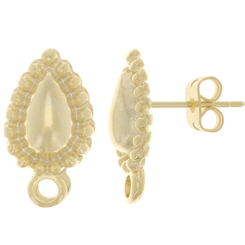 Clous d'oreilles goutte texturée 18x10 mm avec anneau fermé - Doré à l'or fin x2