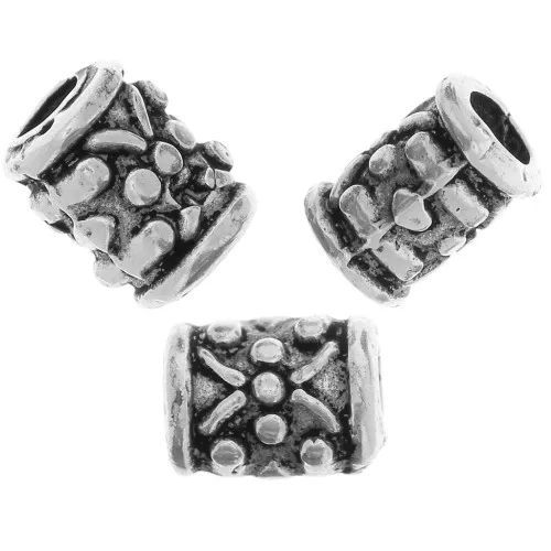 Perles tubes travaillés 7x5 mm - Argenté vieilli x5